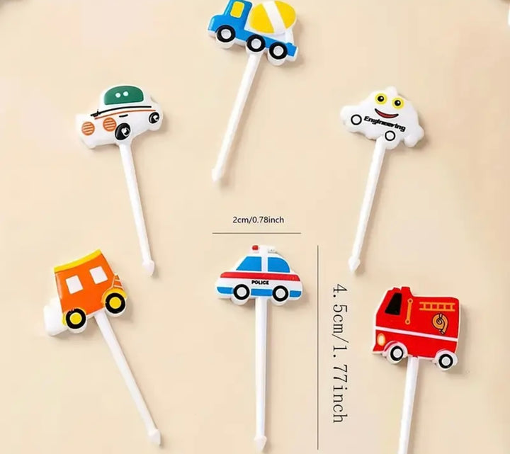 Mini Vehicles Food Picks 6 Pcs