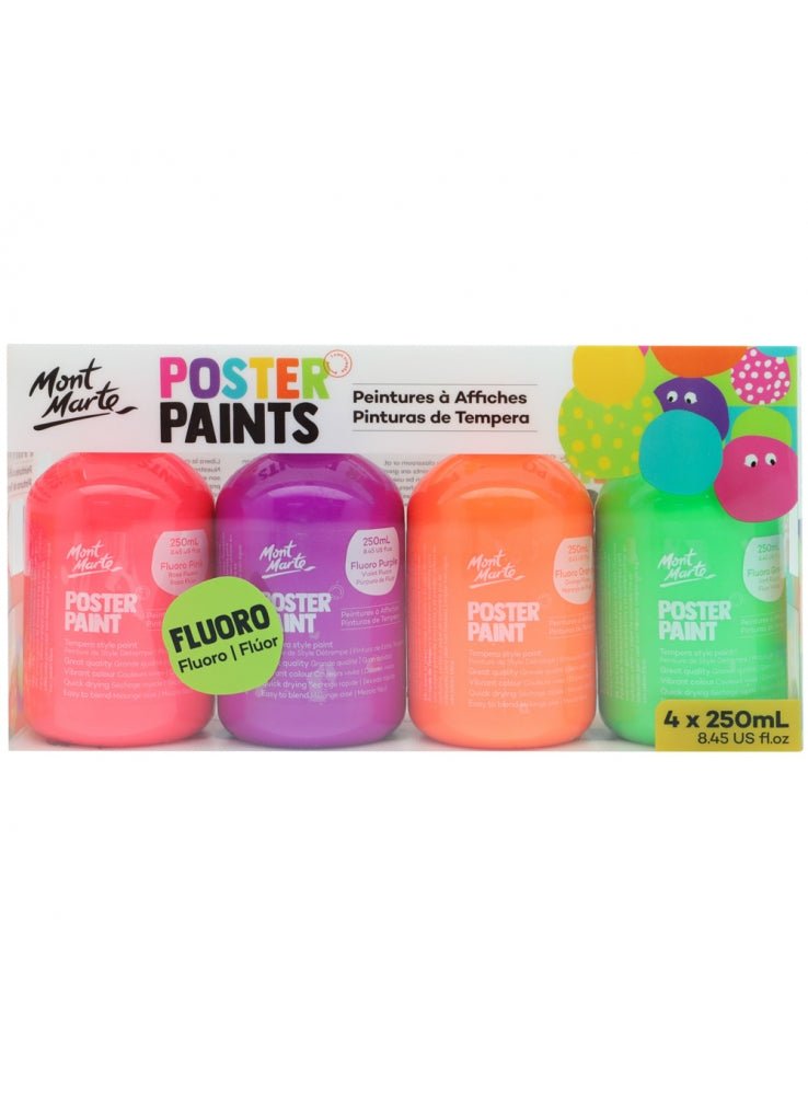 Mont Marte Poster Paint 250ml 4pc - Fluoro - #HolaNanu#NDIS #creativekids