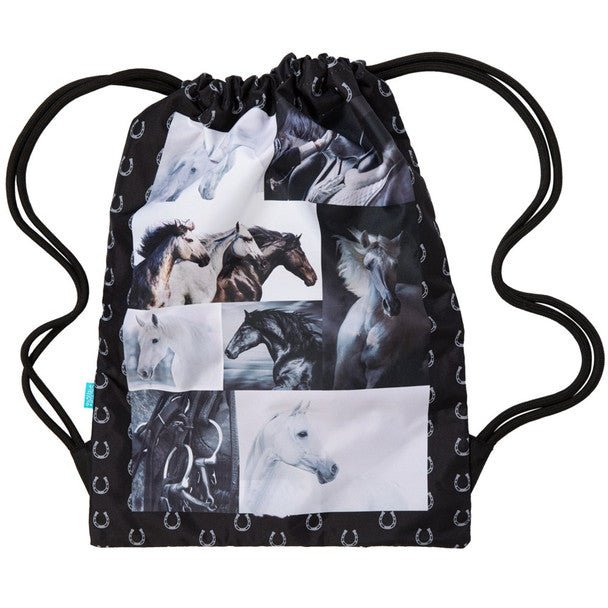 Spencil Big Drawstring Bag - Black & White Horses - #HolaNanu#NDIS #creativekids