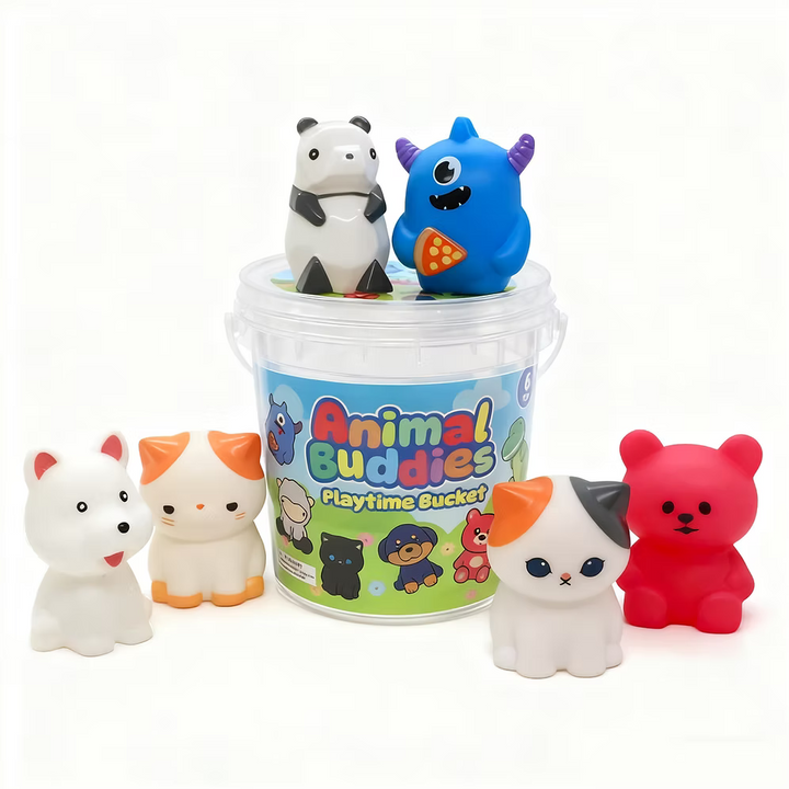 Animal Buddies Playtime Bucket - Kids Bath & Water Play Set (6 Pcs)