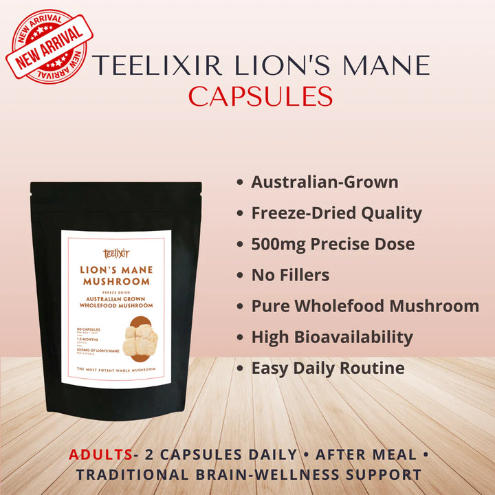 Teelixir Australian-grown, freeze-dried wholefood Lion’s Mane mushrooms