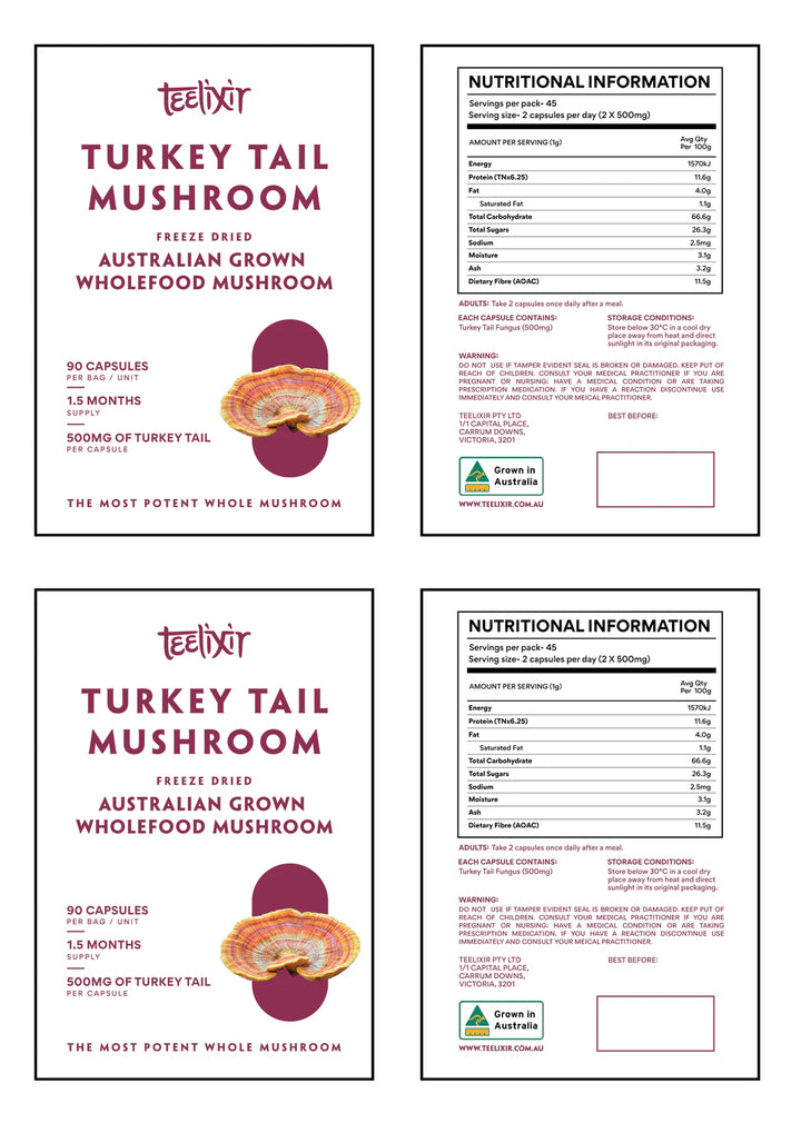Teelixir Australian-grown, freeze-dried wholefood Turkey Tail Mushroom