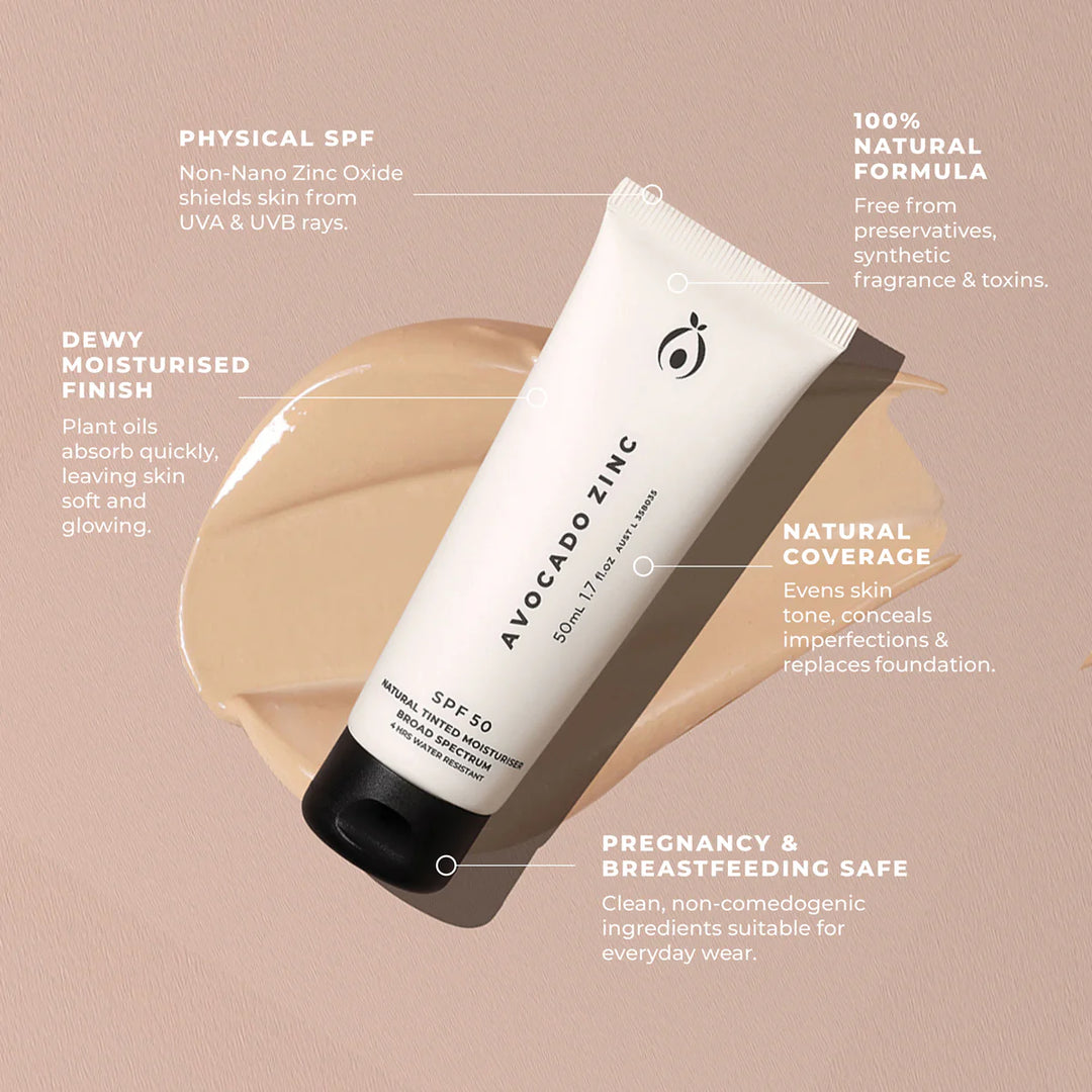 Avocado Zinc Spf 50 Natural Tinted Moisturiser