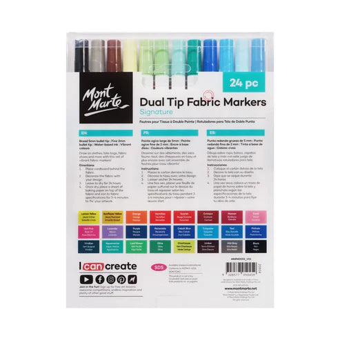Mont Marte Dual Tip Fabric Markers 24 Pcs