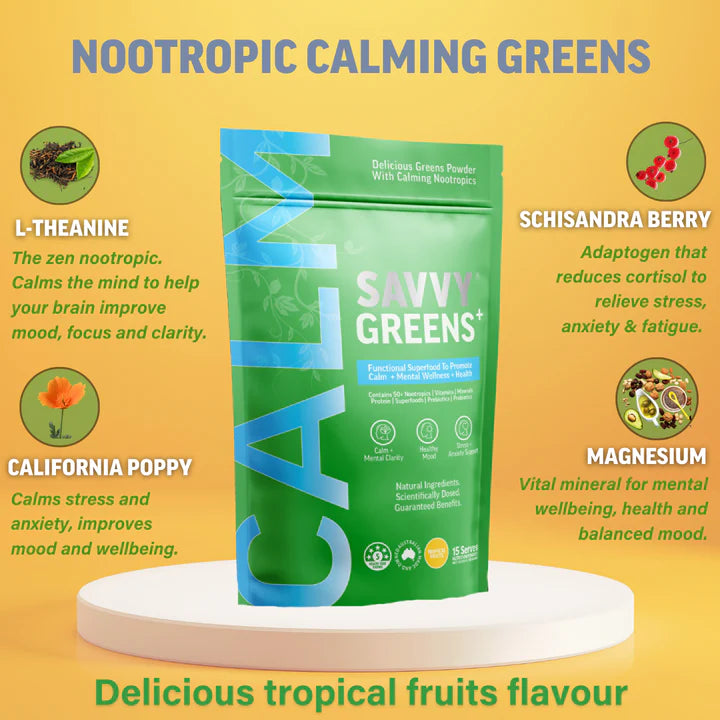 Nootropic GREENS+ CALM Tropical Fruits Flavour (15 Serves)