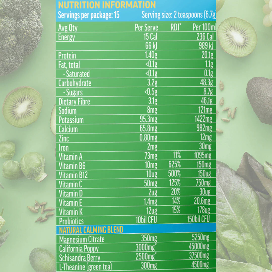Nootropic GREENS+ CALM Tropical Fruits Flavour (15 Serves)