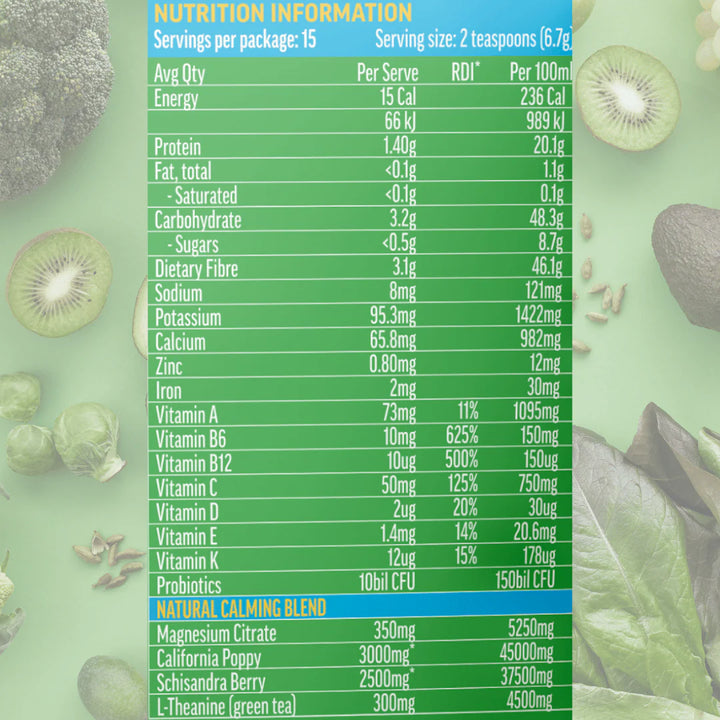 Nootropic GREENS+ CALM Tropical Fruits Flavour (15 Serves)
