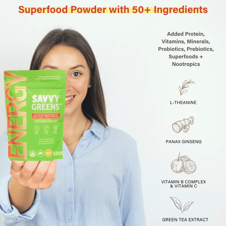 Nootropic GREENS+ ENERGY Tropical Fruits Flavour (15 Serves)