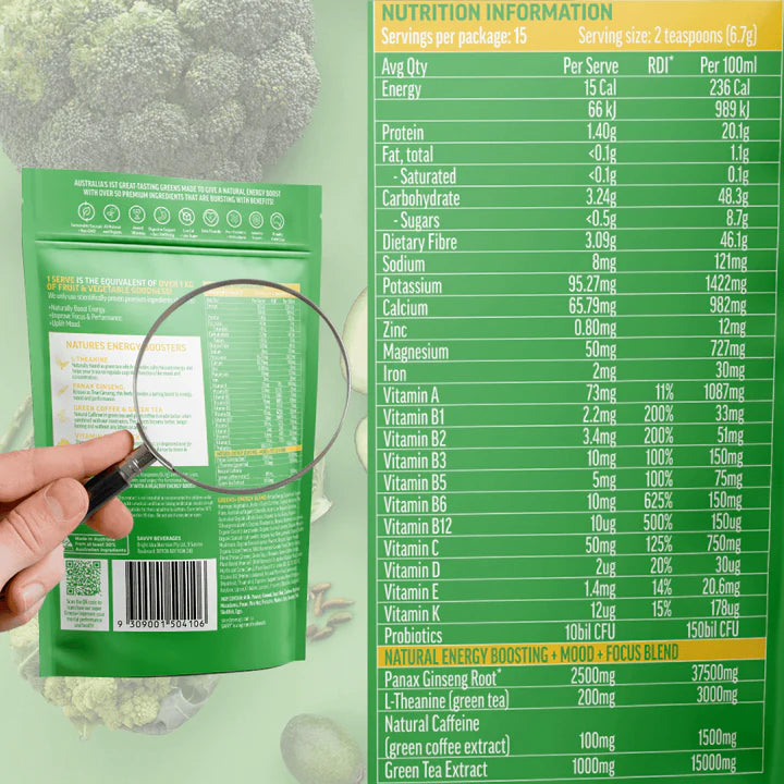 Nootropic GREENS+ ENERGY Tropical Fruits Flavour (15 Serves)