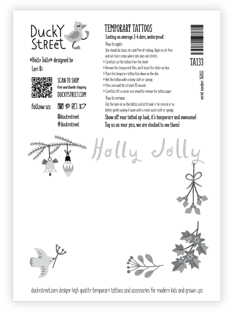 Ducky Street Holly Jolly Temporary Tattoos