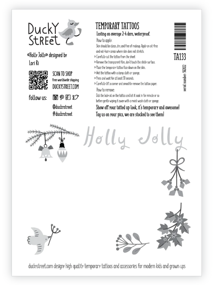 Ducky Street Holly Jolly Temporary Tattoos