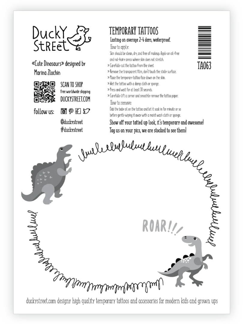 Ducky Street Cute Dinos Temporary Tattoos - #HolaNanu#NDIS #creativekids