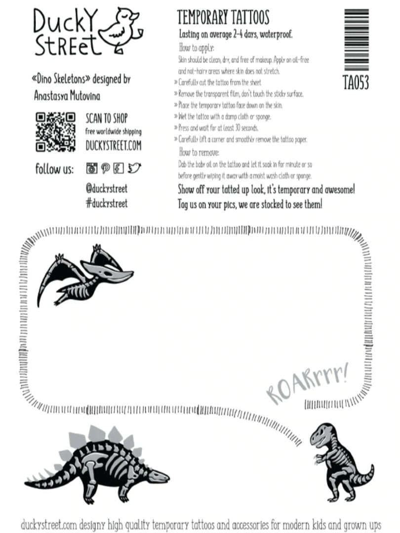 Ducky Street Dino Skeletons Temporary Tattoos - #HolaNanu#NDIS #creativekids