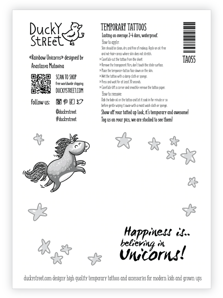 Ducky Street Rainbow Unicorns Temporary Tattoos - #HolaNanu#NDIS #creativekids