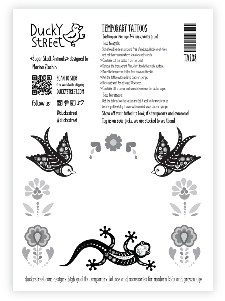 Ducky Street Sugar Skull Animals Temporary Tattoos - #HolaNanu#NDIS #creativekids