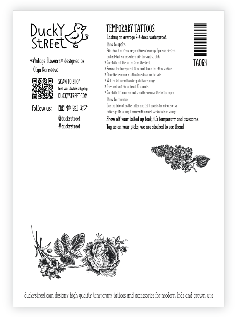 Ducky Street Vintage Flowers Temporary Tattoos - #HolaNanu#NDIS #creativekids