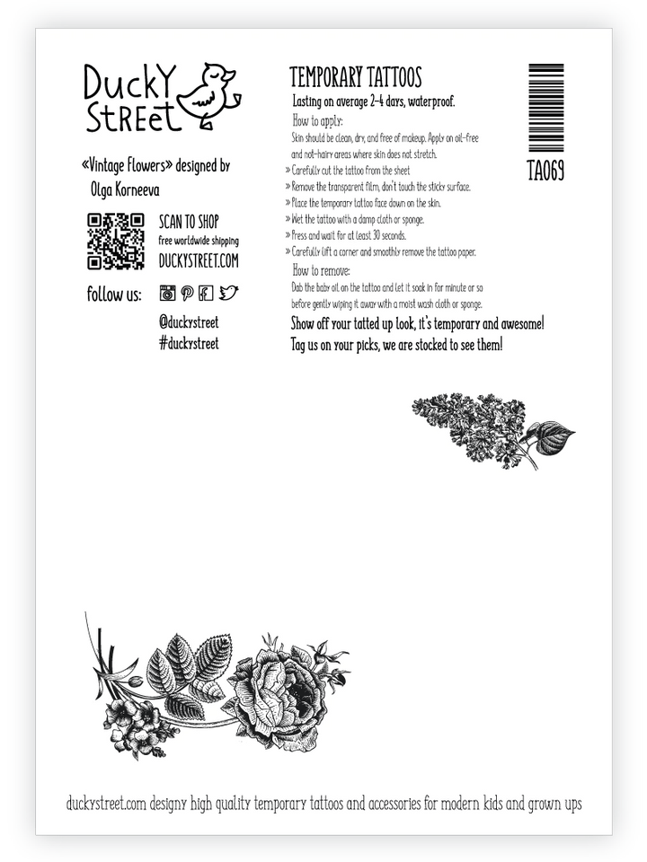 Ducky Street Vintage Flowers Temporary Tattoos - #HolaNanu#NDIS #creativekids