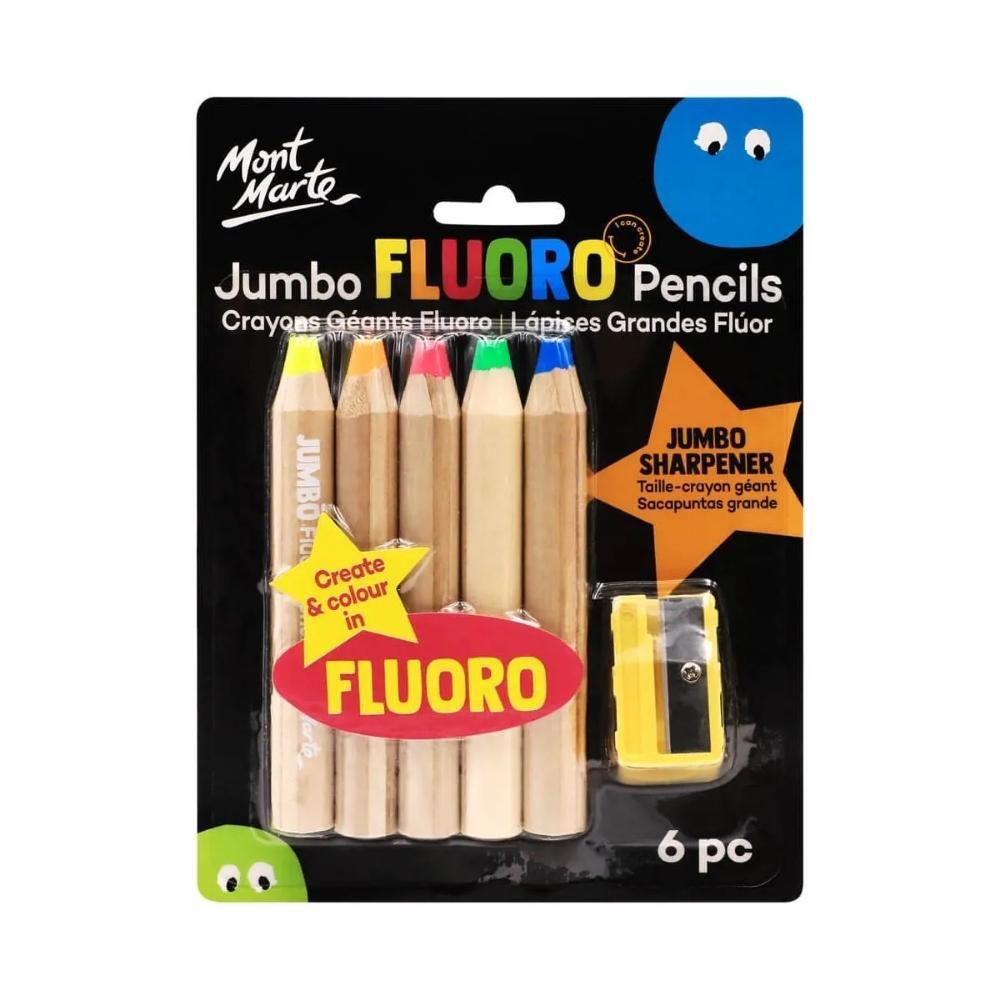 Mont Marte Jumbo Fluoro Pencils 6pc - #HolaNanu#NDIS #creativekids