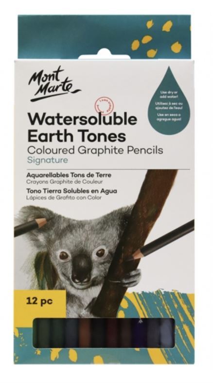 Mont Marte Watersoluble Earth Tones Coloured Graphite Pencils 12pc - #HolaNanu#NDIS #creativekids
