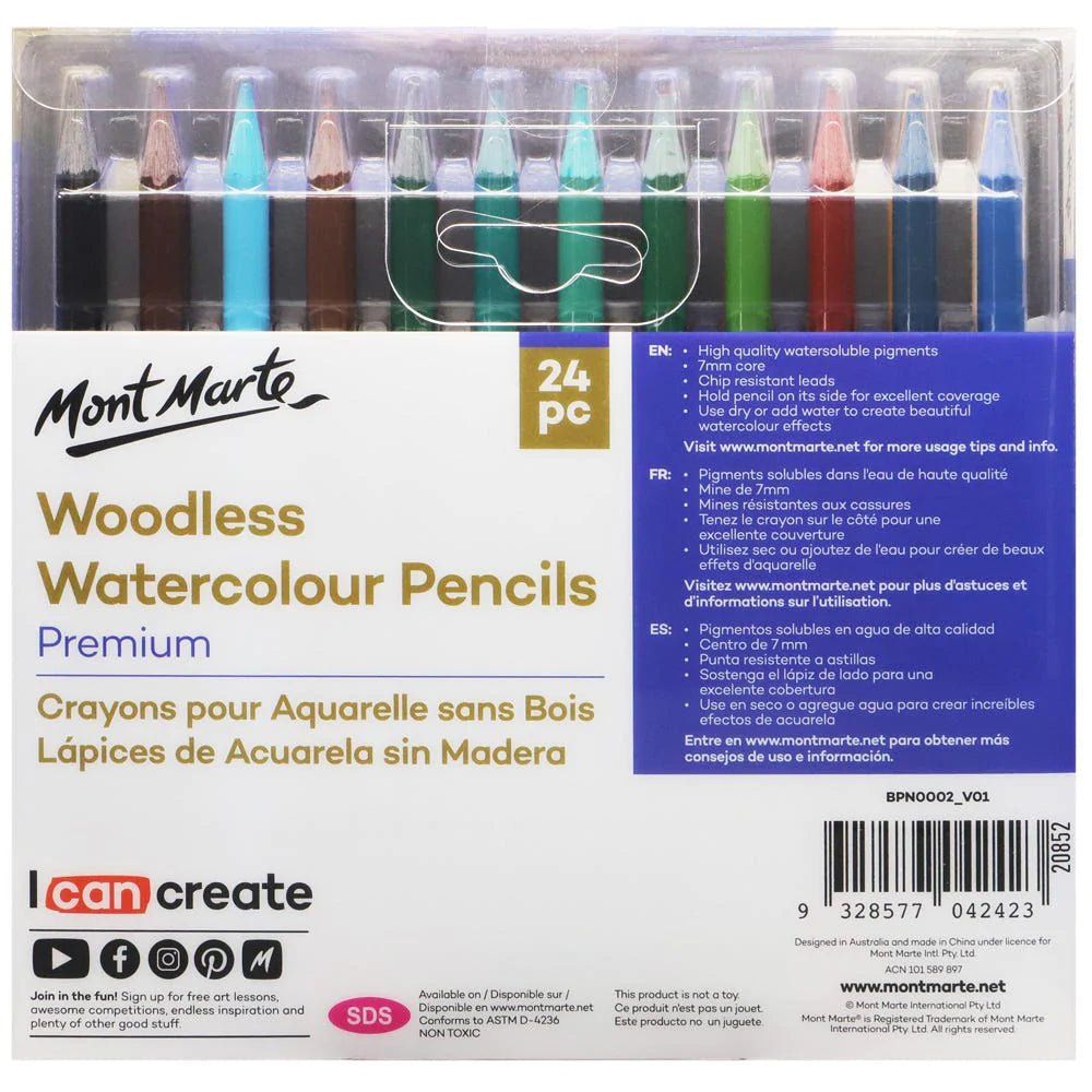 Mont Marte Woodless Watercolour Pencils 24pc - #HolaNanu#NDIS #creativekids