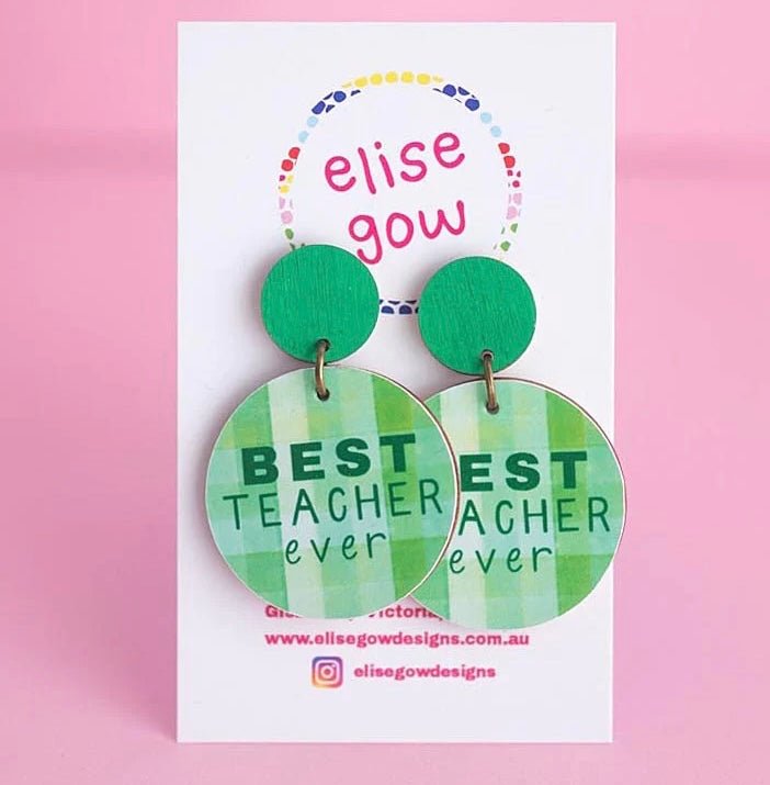 NEW Handmade Earrings - Best Teacher Sever Green Medium Stud - #HolaNanu#NDIS #creativekids