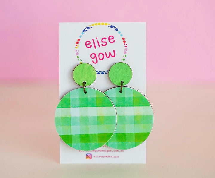 NEW Handmade Earrings - Go Gaga For Gingham - Green Medium Stud - #HolaNanu#NDIS #creativekids