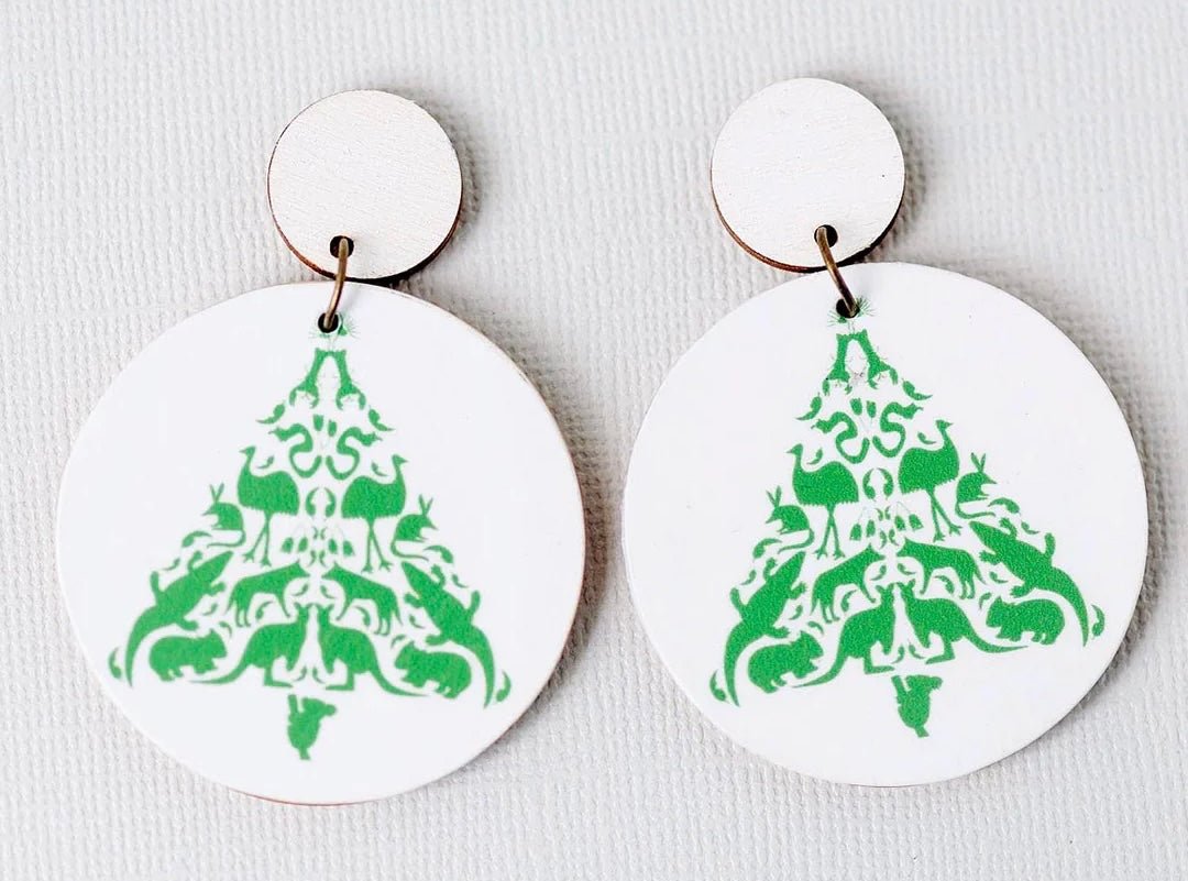 NEW Handmade Earrings - Green Aussie Animal Christmas Tree Medium Stud - #HolaNanu#NDIS #creativekids