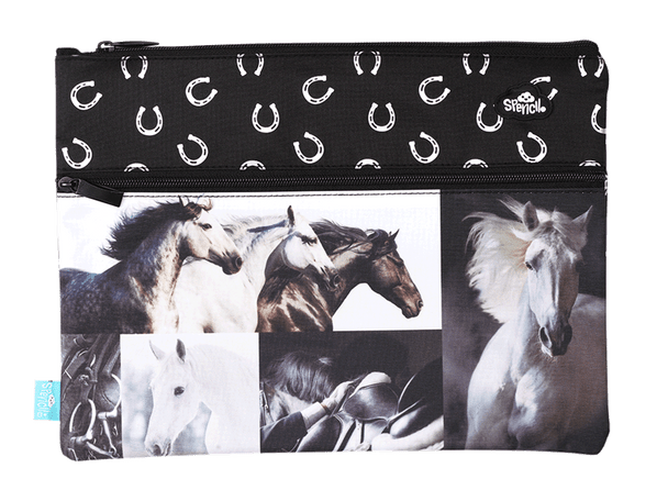 Spencil A4 Twin Zip Pencil Case - Black & White Horses - #HolaNanu#NDIS #creativekids