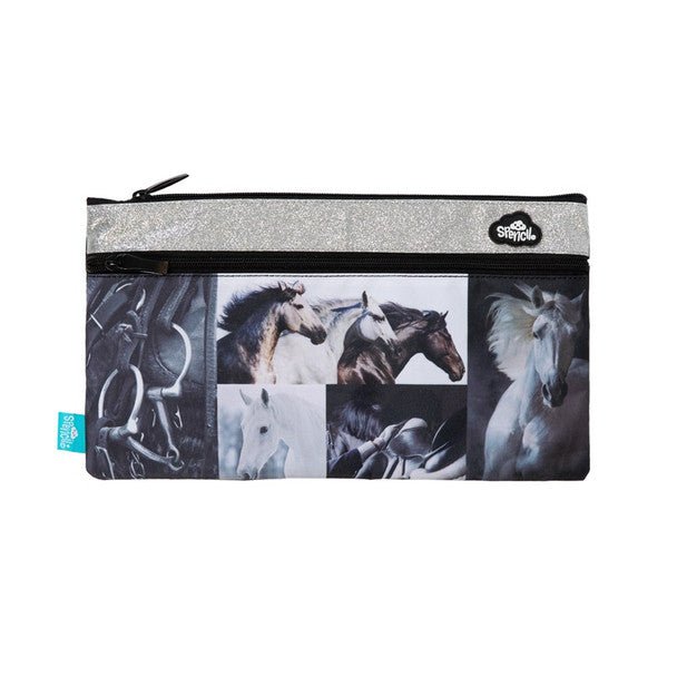 Spencil Twin Zip Pencil Case - Black & White Horses - #HolaNanu#NDIS #creativekids